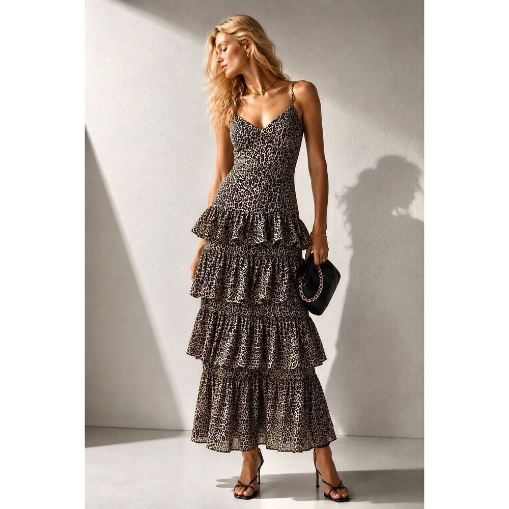 J.Crew Leopard Print Tiered Cha-Cha Maxi Dress Women’s 4